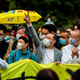 Occupy Central co-founder Benny Tai (center) and other protesters waiting for the release of fellow Occupy Central co-founder Chan Kin-man from Hong Kong’s Pik Uk prison in March 2020.